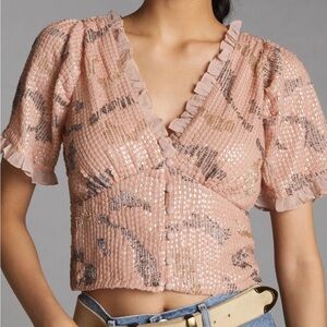 Anthropologie forever that girl Sequin Blouse in Blush Pink